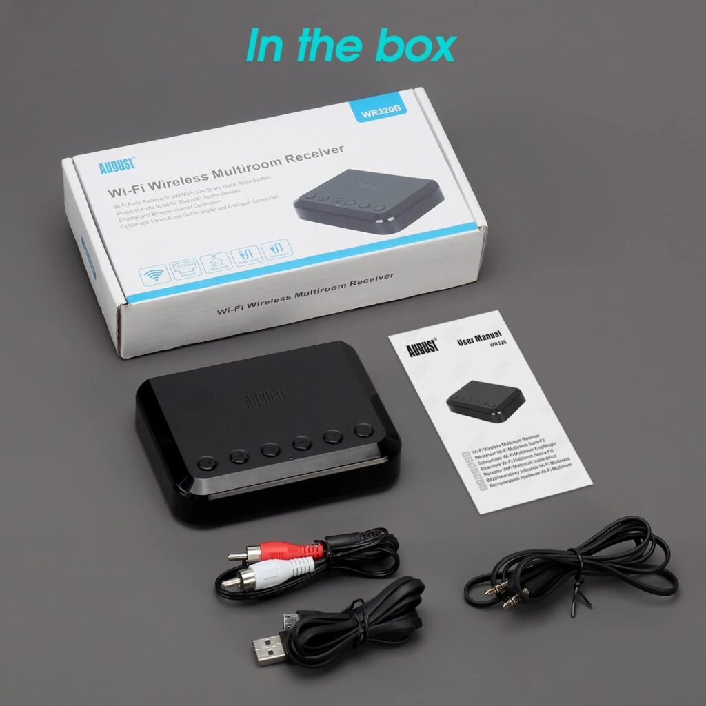 Wireless WiFi Audio Receiver - August WR320 - Multiroom Adaptor for Speaker Systems, Stream Crystal Clear Lossless Sound Throughout Your Home, Compatible with Spotify, Tidal, TuneInRadio, and More
